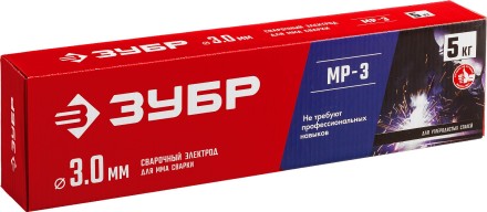 ЗУБР Д 3.0 х 350 мм, 5 кг в коробке, МР-3 рутиловый, электрод сварочный (40015-3.0) купить в Когалыме