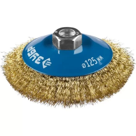 ЗУБР "ПРОФЕССИОНАЛ". Щетка коническая для УШМ, витая латунированная стальная проволока 0,3мм, 125ммхМ14 35267-125_z02 купить в Когалыме