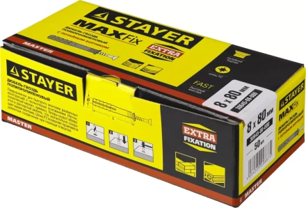 Дюбель-гвоздь полипропиленовый, потайный бортик, 8 x 80 мм, 50 шт, STAYER Master 30645-08-080 30645-08-080 купить в Когалыме