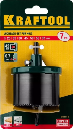 Пила сегментная наборная KRAFTOOL по дереву, 7 полотен: 25-32-38-45-50-56-62х42 мм 29580-H7-42 купить в Когалыме