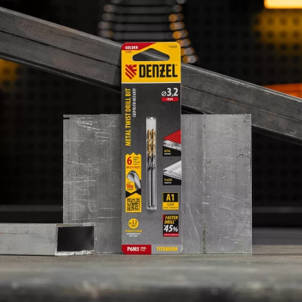 Сверло спиральное по металлу 3,2 x 65мм, Р6М5, Golden Tip, многогранная заточка, 2шт. Denzel 718269 купить в Когалыме