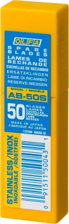 Лезвия OLFA сегментированные из нержавеющей стали, 9х80х0,38мм, 13 сегментов, 50шт OL-AB-50S купить в Когалыме