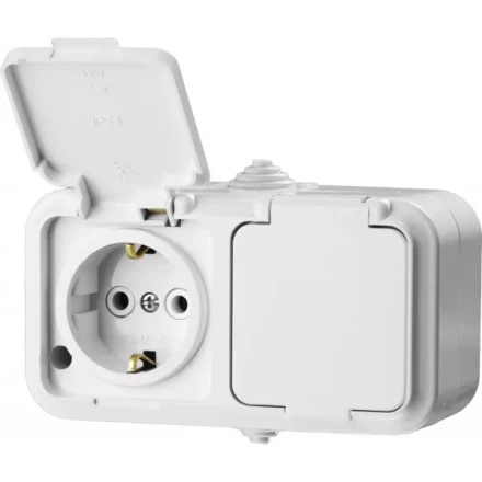 Розетка STAYER "MASTER" "MAXIMA" двухместная, с заземлением, с защитной крышкой, IP54, 16А, 220В 54307-W купить в Когалыме