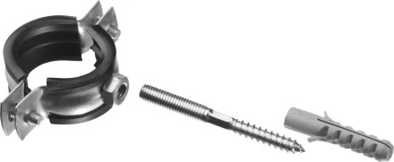 ЗУБР "МАСТЕР". Хомут трубный с гайкой, оцинкованный, в комплекте с сантехнической шпилькой и дюбелем, 1", 1шт 37866-32-36 купить в Когалыме