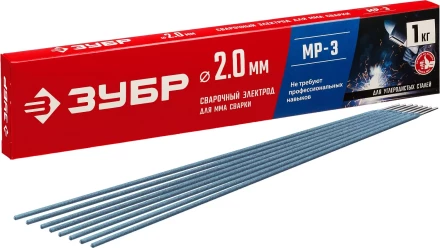 ЗУБР Д 2.0 х 300 мм, 1 кг в коробке, МР-3 рутиловый, электрод сварочный (40011-2.0) купить в Когалыме