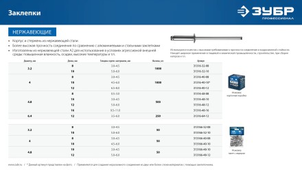 ЗУБР 3.2 x 10 мм, 50 шт, нержавеющие заклепки, Профессионал (313166-32-10) купить в Когалыме