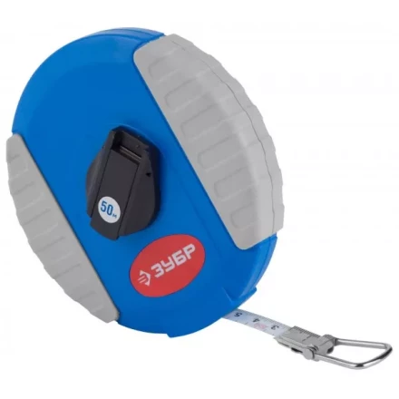 Мерная лента ЗУБР "ЭКСПЕРТ", стальное полотно с нейлоновым покрытием, двухкомпонентный ударопрочный корпус, 50м 34165-50_z01 купить в Когалыме