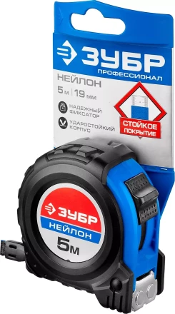 Рулетка ЗУБР "НЕЙЛОН", нейлоновое покрытие, упрочненное полотно, ударопрочный обрезиненный корпус, 5м/19мм 34056-05-19_z01 купить в Когалыме