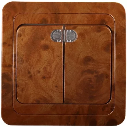 Выключатель СВЕТОЗАР "ГАММА" с подсветкой, двухклавишный, цвет орех, 10A/~250B SV-54135-N купить в Когалыме