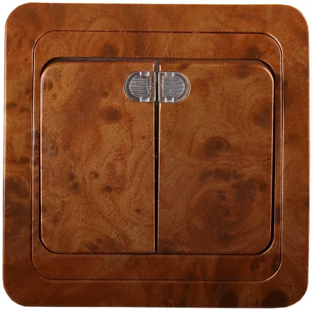 Выключатель СВЕТОЗАР "ГАММА" с подсветкой, двухклавишный, цвет орех, 10A/~250B SV-54135-N купить в Когалыме