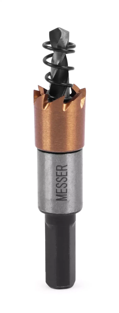 HSS-TiN коронка MESSER 14мм с центр. сверлом и толкающей пружиной для лист. материала до 2 мм ц/х