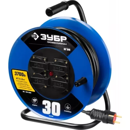Удлинитель на катушке "КГ 315", 30 м, 3700 Вт, 4 гнезда, IP44, КГ 3х1,5 кв мм, ЗУБР 55080-30 купить в Когалыме