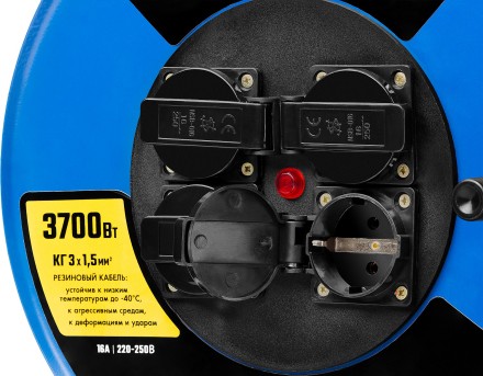 Удлинитель на катушке &quot;КГ 315&quot;, 30 м, 3700 Вт, 4 гнезда, IP44, КГ 3х1,5 кв мм, ЗУБР 55080-30 купить в Когалыме
