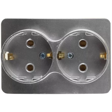 Розетка СВЕТОЗАР "ГАММА" с заземлением, двойная, без вставки и рамки, цвет светло-серый металлик, 16А/~250В SV-54107-SM купить в Когалыме