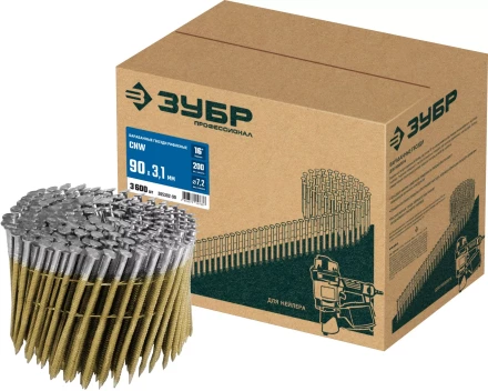 ЗУБР CNW 90 х 3.1 мм, барабанные гвозди рифленые, 3600 шт (305382-90) купить в Когалыме