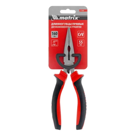 Длинногубцы прямые Matrix, 160 мм, хром-ванадий, двухкомпонентные рукоятки, 17309 купить в Когалыме
