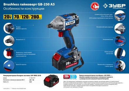 Ударный гайковерт аккумуляторный BL-motor 2 АКБ GB-250 A5 серия ПРОФЕССИОНАЛ купить в Когалыме