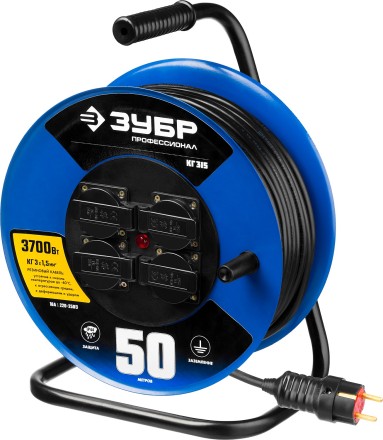 Удлинитель на катушке &quot;КГ 315&quot;, 50 м, 3700 Вт, 4 гнезда, IP44, КГ 3х1,5 кв мм, ЗУБР 55080-50 купить в Когалыме