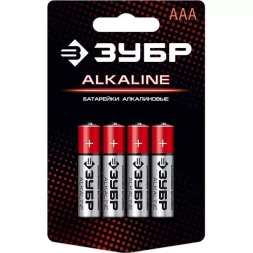 Батарейка "ЗУБР" "ALCALINE" щелочная (алкалиновая), "AAA", 1,5В, 4шт 59221-4C