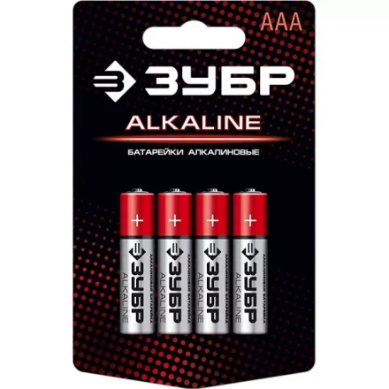 Батарейка "ЗУБР" "ALCALINE" щелочная (алкалиновая), "AAA", 1,5В, 4шт 59221-4C купить в Когалыме