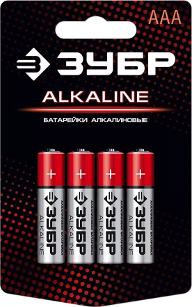 Батарейка "ЗУБР" "ALCALINE" щелочная (алкалиновая), "AAA", 1,5В, 4шт 59221-4C купить в Когалыме