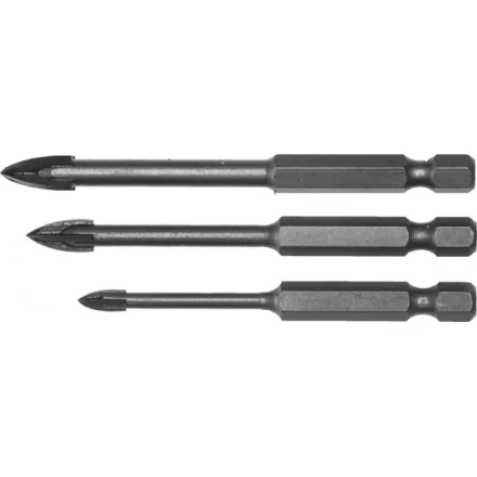 Набор ЗУБР "ПРОФЕССИОНАЛ": Сверла по кафелю, керамике, с четырьмя режущими лезвиями 4, 6, 8 мм, 3 шт 29845-H3_z01 купить в Когалыме