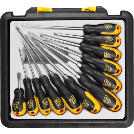 Набор JCB: Отвертки, хромомолибденовая сталь S2, двухкомпонентные рукоятки, магнитный наконечник, 12 предм, в боксе JSD021 купить в Когалыме