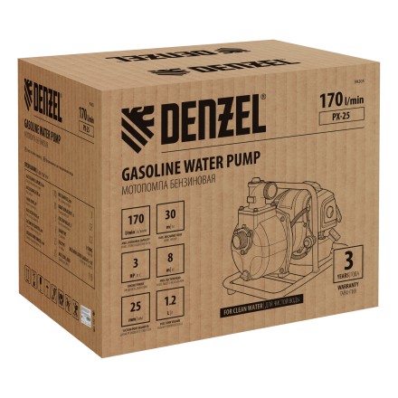 Мотопомпа бензиновая для чистой воды Denzel PX-25, 52 см3, 1&quot;, 170 л/мин, глуб 8 м, напор 30 м 99205 купить в Когалыме