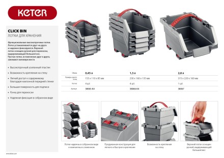 Набор лотков &quot;Clickbin&quot;, 1,3 л, KETER 38066-K4 купить в Когалыме