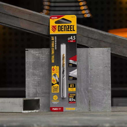 Сверло спиральное по металлу Denzel 4,5 x 80мм, Р6М5, Golden Tip, многогранная заточка 718274 купить в Когалыме