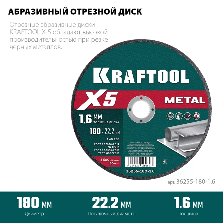 Круги отрезные абразивные, по металлу 36255-180-1.6 купить в Когалыме