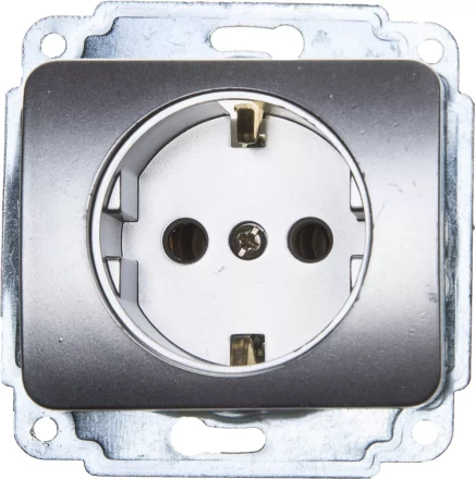 Розетка СВЕТОЗАР "ГАММА" с заземлением, одинарная, без вставки и рамки, цвет светло-серый металлик,16А/~250В SV-54105-SM купить в Когалыме