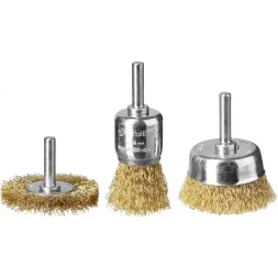 ЗУБР "ПРОФЕССИОНАЛ". Набор щеток для дрели, витая стальная латунированная проволока 0,3мм, 24/50/50мм, 3шт 3530-H3_z02