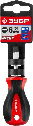 Отвертка ЗУБР &quot;МАСТЕР&quot;, &quot;STUBBY&quot; ( бочка ), Cr-v, эргономичная двухкомпонентная рукоятка, SL6,0x38мм 25061-38-6.0_z02 купить в Когалыме