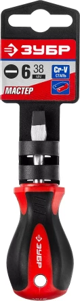 Отвертка ЗУБР "МАСТЕР", "STUBBY" ( бочка ), Cr-v, эргономичная двухкомпонентная рукоятка, SL6,0x38мм 25061-38-6.0_z02 купить в Когалыме