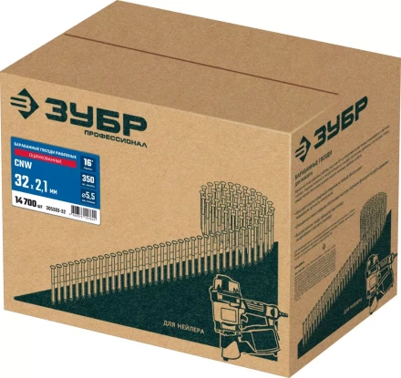 ЗУБР CNW 32 х 2.1 мм, барабанные гвозди рифленые оцинкованные, 14700 шт (305383-32) купить в Когалыме