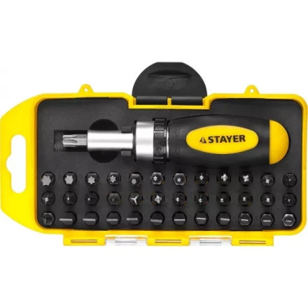 Отвертка реверсивная в наборе с битами, STAYER 2557-H38, Cr-V сталь, 38 предметов 2557-H38 купить в Когалыме