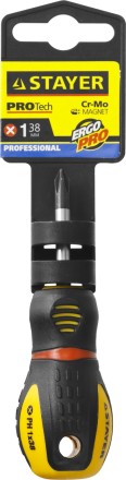 Отвертка STAYER &quot;PROFESSIONAL&quot; &quot;PROTech&quot;, двухкомп рукоятка, намагниченная, Cr-Mo, PH1x38мм 25132-1-38_z02 купить в Когалыме
