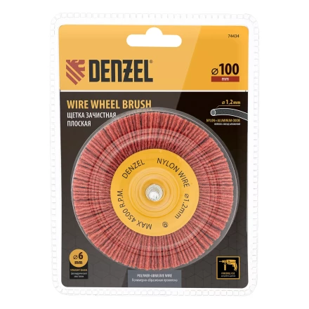 Щетка для дрели Denzel, 100 мм, Плоская, со шпилькой, нейлоновая щетина, 74434 купить в Когалыме