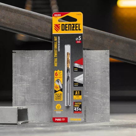 Сверло спиральное по металлу Denzel 5 x 86мм, Р6М5, Golden Tip, многогранная заточка, 718276 купить в Когалыме