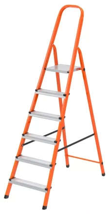 Стремянка, 6 ступеней, стальной профиль, ступени сталь, оранжевая, Россия, Сибртех 97966 купить в Когалыме