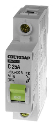 Выключатель СВЕТОЗАР автоматический, 1-полюсный, &quot;С&quot; (тип расцепления), 25 A, 230 / 400 В 49060-25-C купить в Когалыме