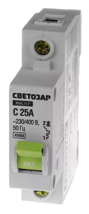 Выключатель СВЕТОЗАР автоматический, 1-полюсный, "С" (тип расцепления), 25 A, 230 / 400 В 49060-25-C купить в Когалыме