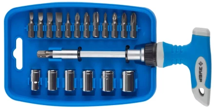 Отвертка ЗУБР "МАСТЕР" реверсивная, пистолетная двухкомпонентная рукоятка, 21 предмет 25411-H21 купить в Когалыме