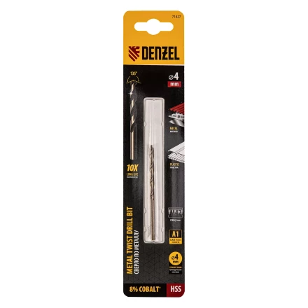 Сверло по металлу, 4 мм, HSS Co-8%// Denzel 71427 купить в Когалыме