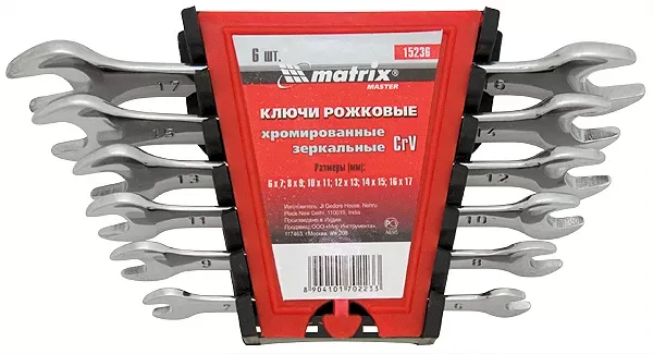Набор ключей  рожковых 8шт. (6-22мм) CrV Elliptical зерк. хромирование MATRIX Master 15238 купить в Когалыме