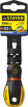 Отвертка STAYER "PROFESSIONAL" "PROTech", двухкомп рукоятка, намагниченная, Cr-Mo, SL5,5x38мм 25131-05-38_z02 купить в Когалыме