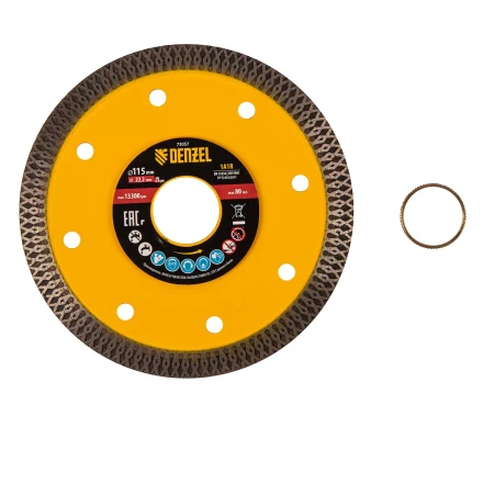 Диск алмазный отрезной Denzel 115 х 22,2мм, сплошной, супертонкий, горячий пресс, сухой/мокрый рез 73057 купить в Когалыме