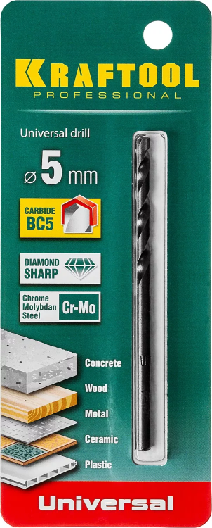 Сверло "UNIVERSAL" по бетону, металлу, дереву, KRAFTOOL PROFESSIONAL 29172-090-5, 5 х 90 мм 29172-090-5_z01 купить в Когалыме