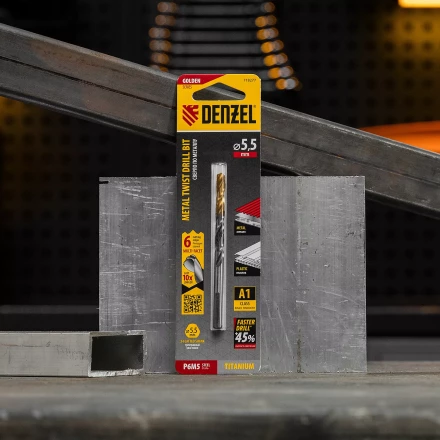 Сверло спиральное по металлу Denzel 5,5 x 93мм, Р6М5, Golden Tip, многогранная заточка, 718277 купить в Когалыме